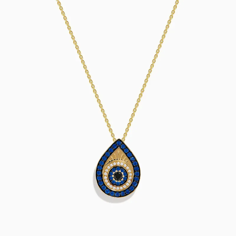 14K Yellow Gold Sapphire, Black and White Diamond Evil Eye Pendant sold by Effy
