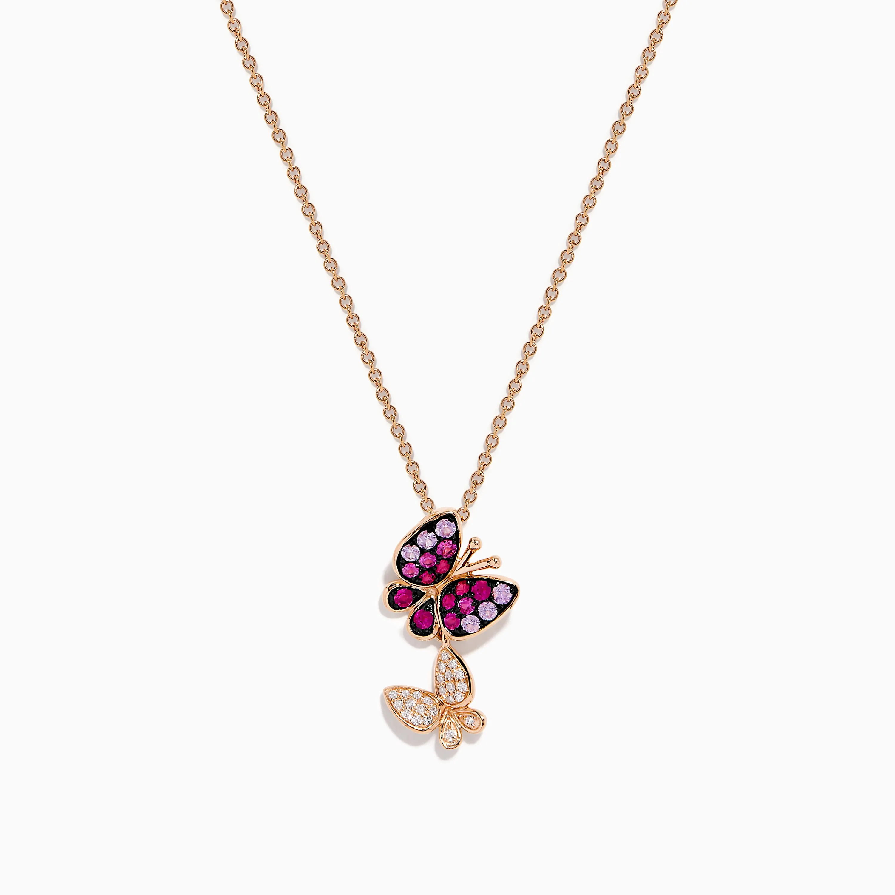 14K Rose Gold Pink Sapphire and Diamond Butterfly Pendant sold by Effy