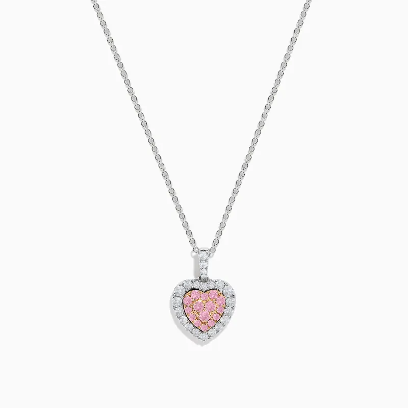 18K Two Tone Gold Pink and White Diamond Heart Pendant sold by Effy