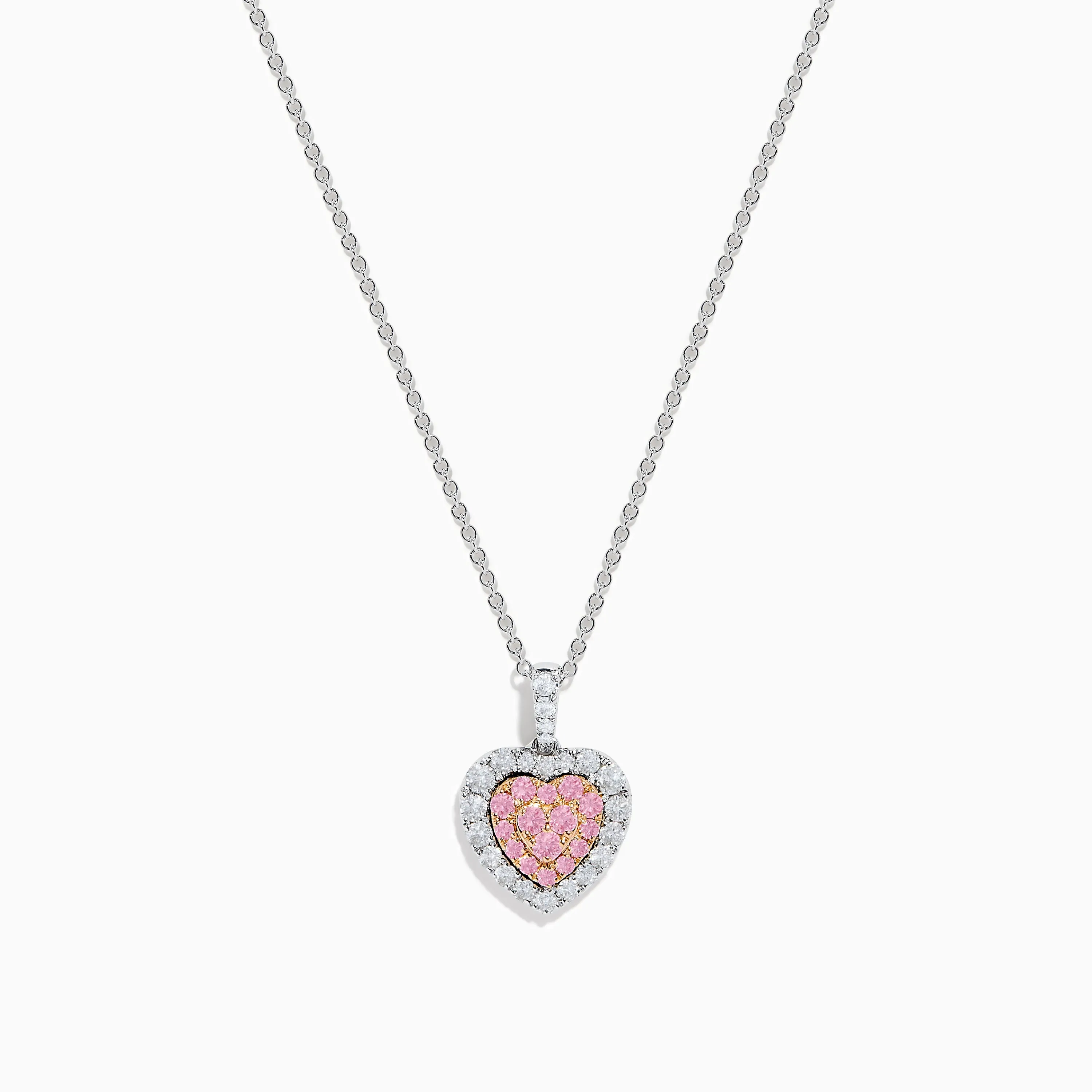18K Two Tone Gold Pink and White Diamond Heart Pendant sold by Effy