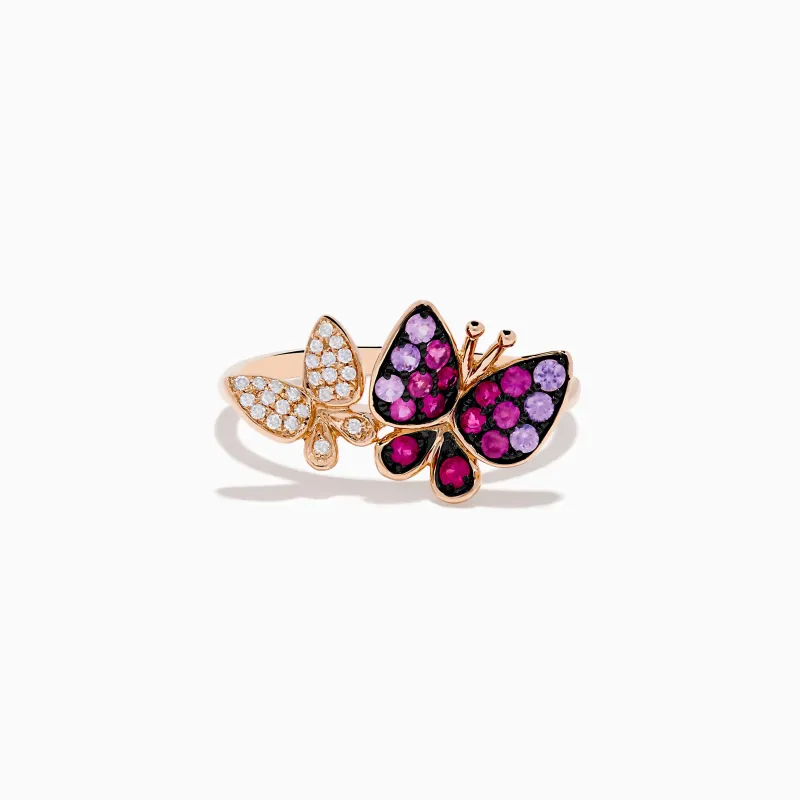Nature 14K Rose Gold Pink Sapphire and Diamond Butterfly Ring sold by Effy