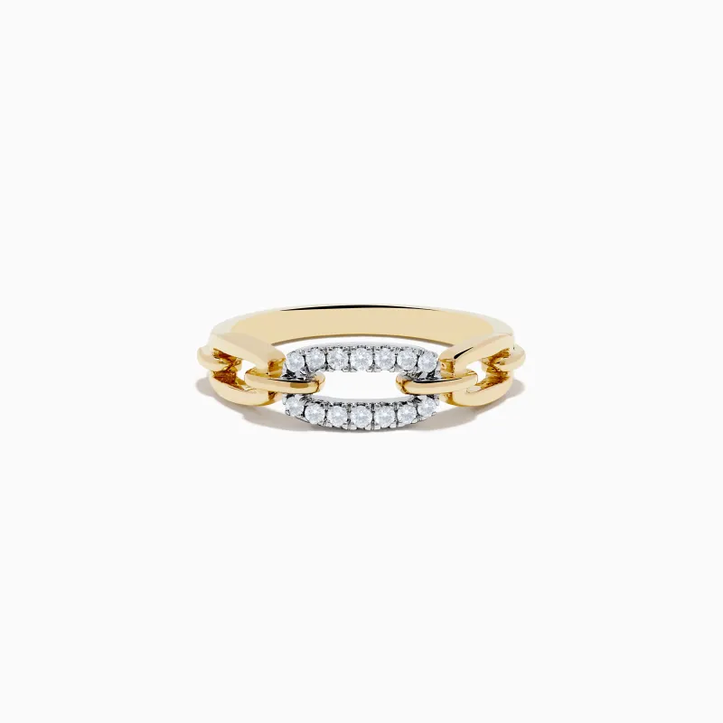 D'Oro 14K Two Tone Gold Diamond Interlocking Links Ring sold by Effy
