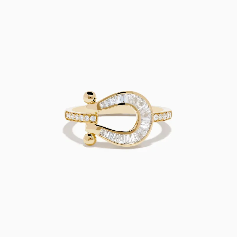 Novelty 14K Yellow Gold Diamond Horseshoe Ring sold by Effy
