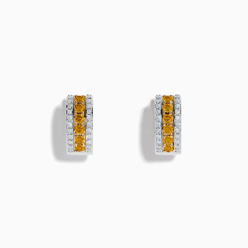 Canare 14K Two Tone Gold Yellow and White Diamond Huggie Earrings sold by Effy