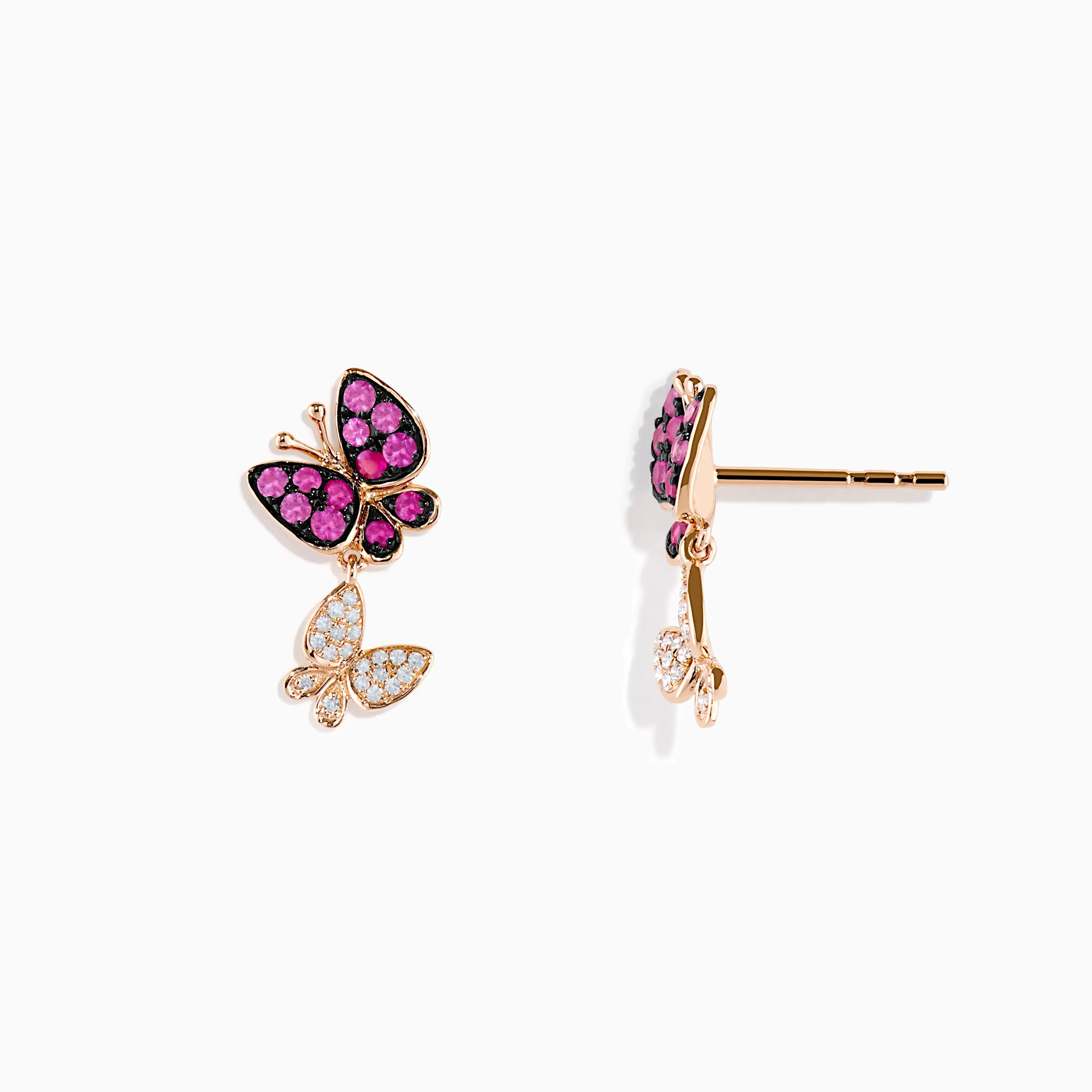 14K Rose Gold Pink Sapphire and Diamond Butterfly Earrings sold by Effy product image thumbnail 2