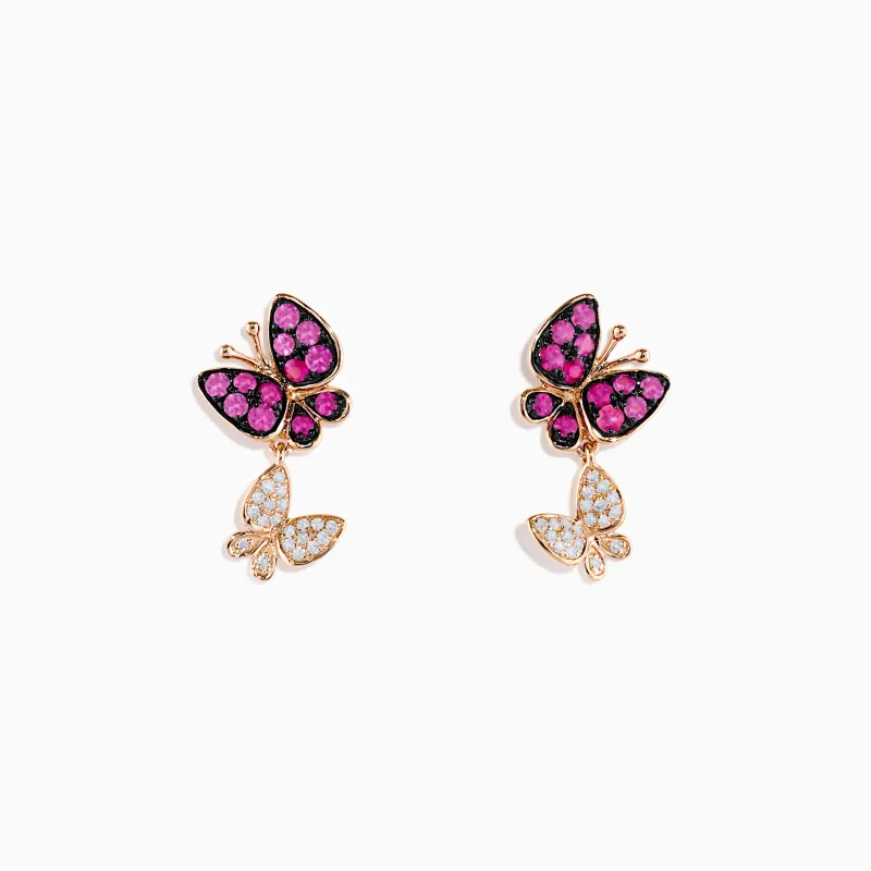 14K Rose Gold Pink Sapphire and Diamond Butterfly Earrings sold by Effy