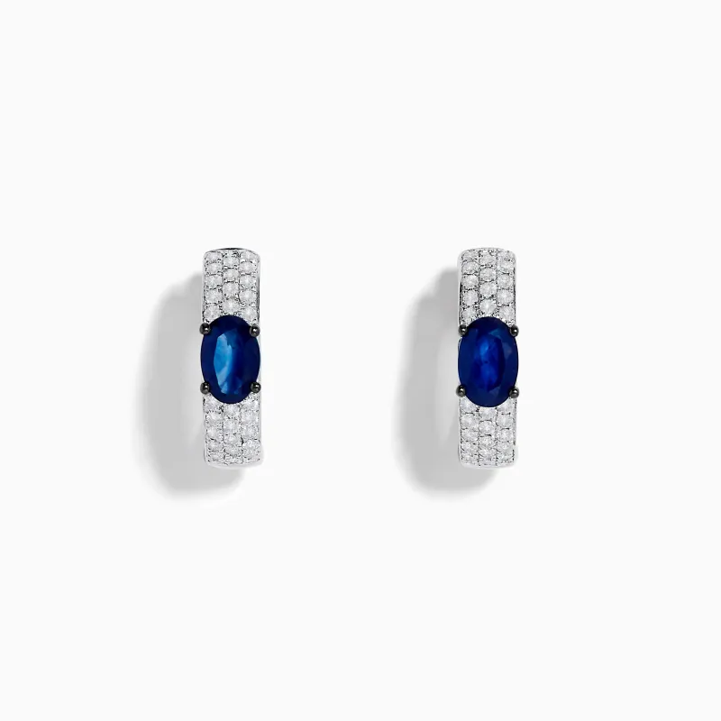 Royal Bleu 14K White Gold Sapphire and Diamond Huggie Earrings sold by Effy