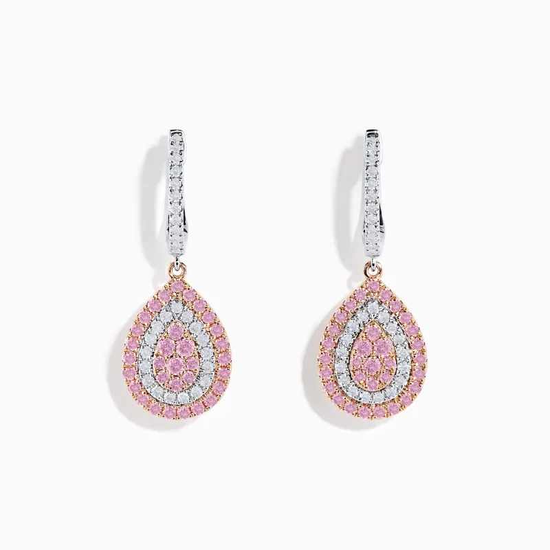 14K Two Tone Gold Pink and White Diamond Earrings sold by Effy
