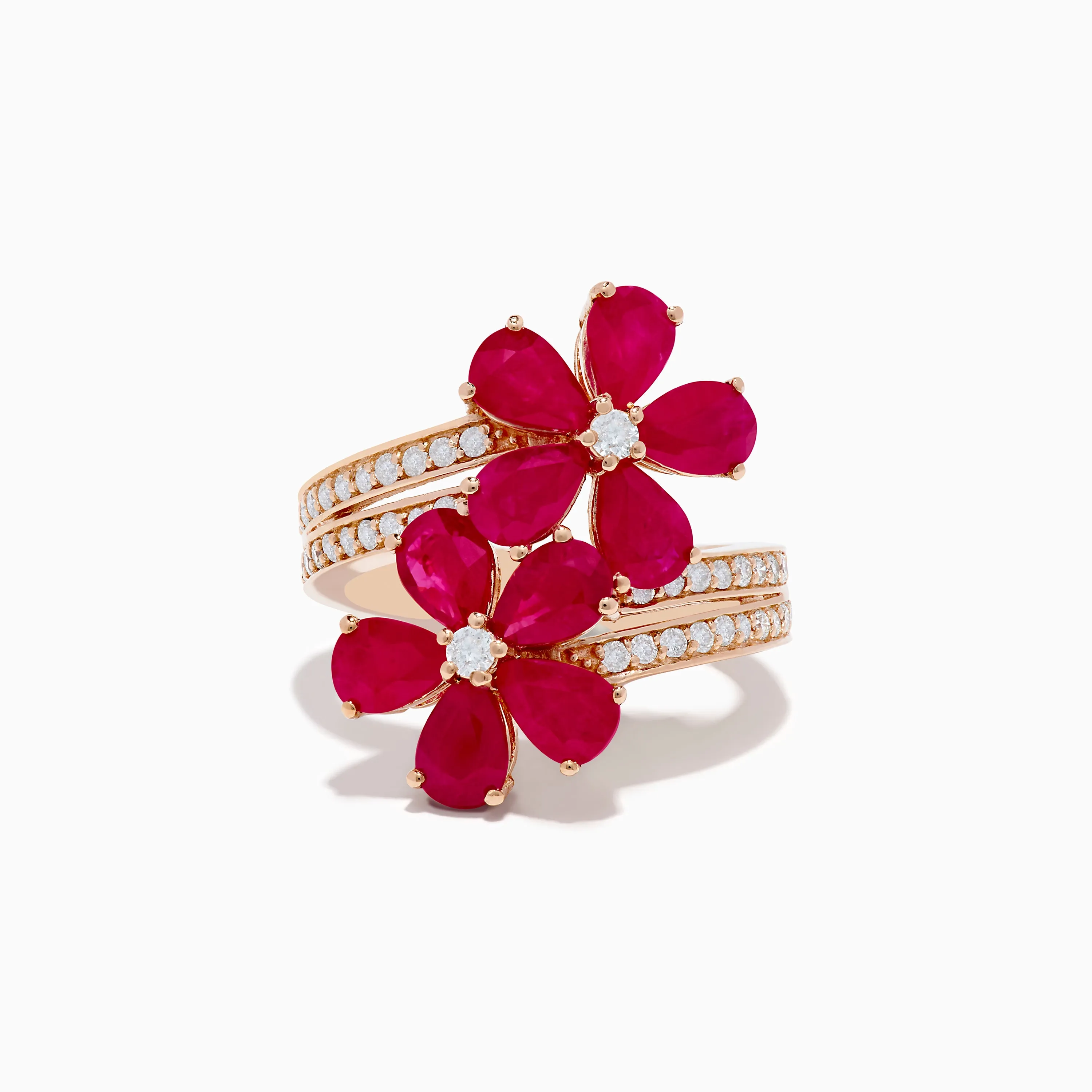 Ruby Royale 14K Rose Gold Ruby and Diamond Floral Ring sold by Effy
