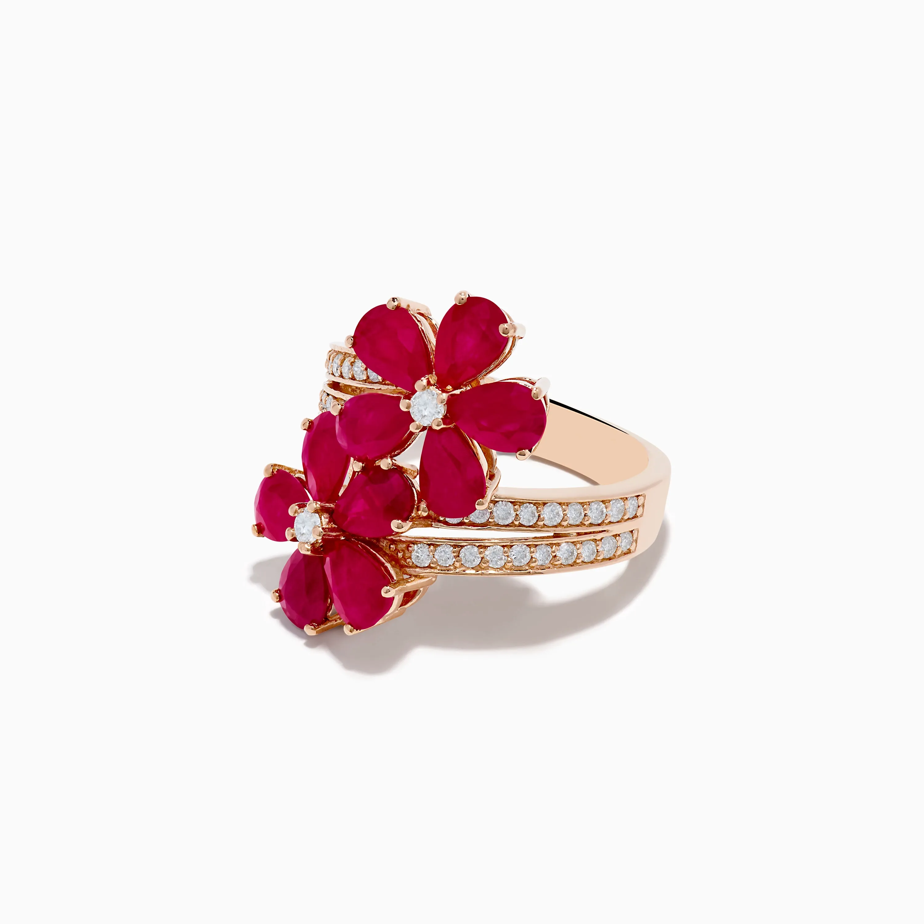 Ruby Royale 14K Rose Gold Ruby and Diamond Floral Ring sold by Effy product image thumbnail 2