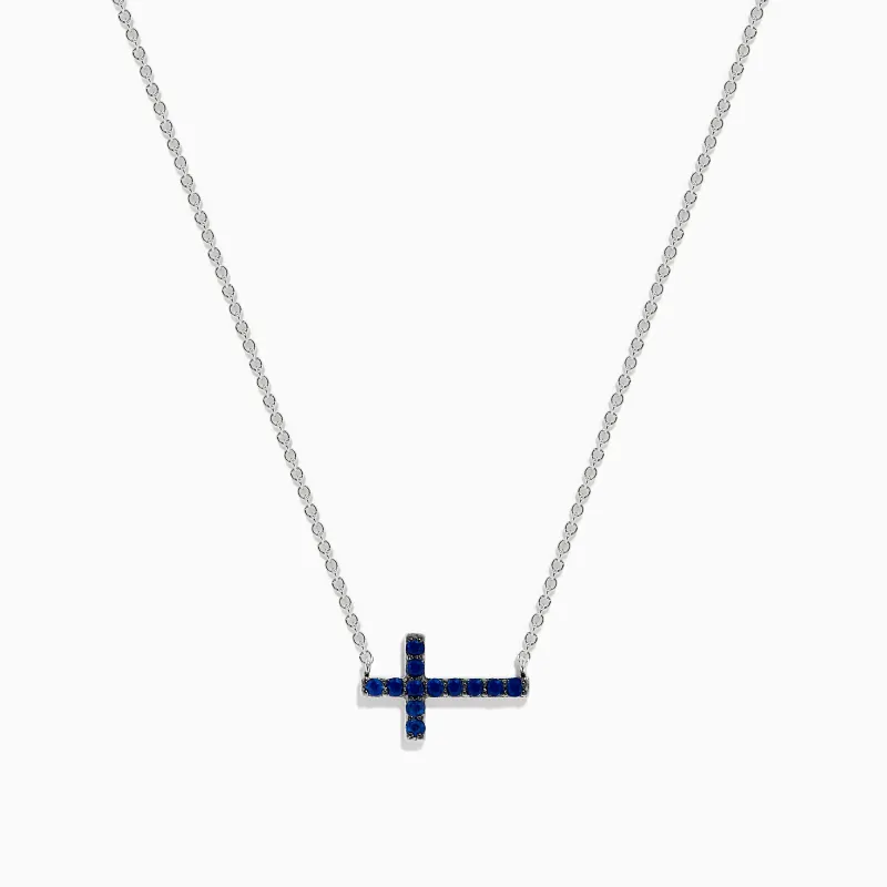 Royal Bleu 14K White Gold Sapphire Cross Necklace sold by Effy