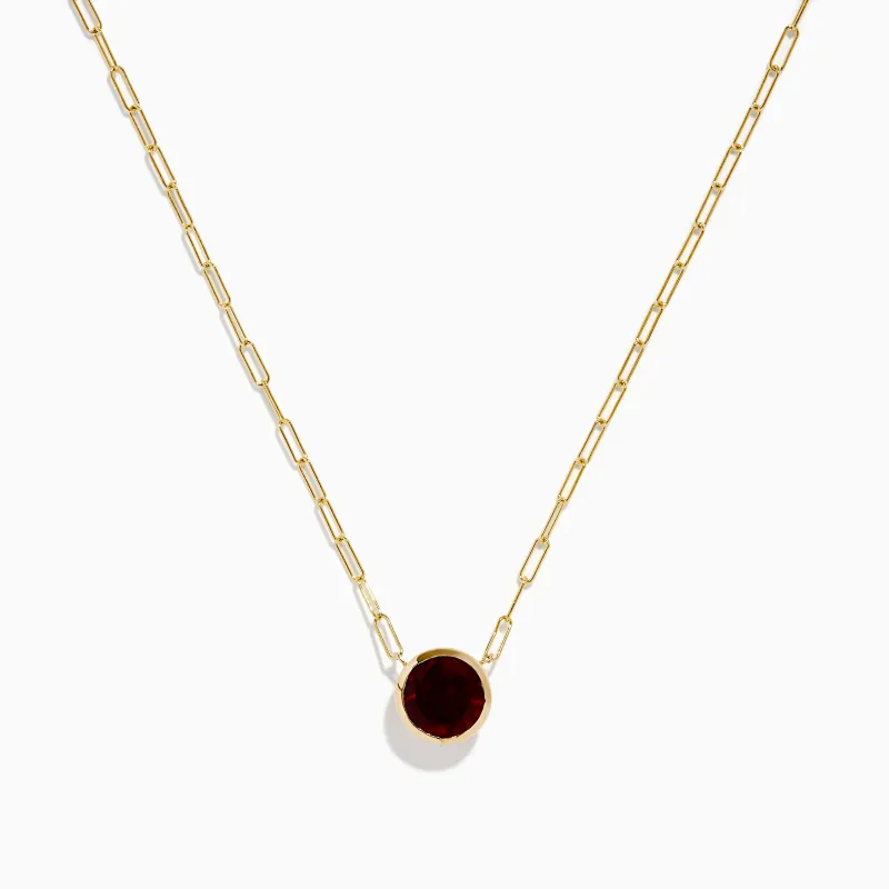 14K Yellow Gold Garnet Bezel Pendant with Paperclip Chain sold by Effy
