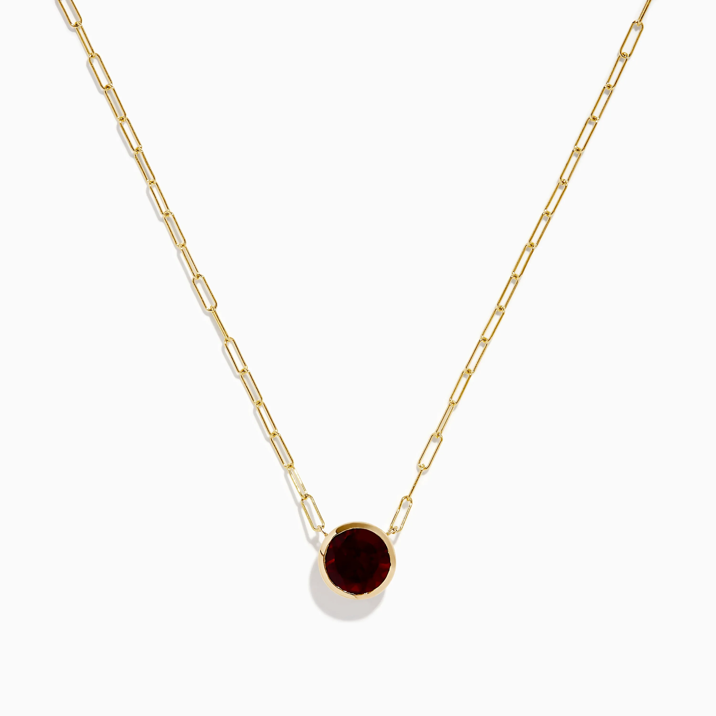 14K Yellow Gold Garnet Bezel Pendant with Paperclip Chain sold by Effy