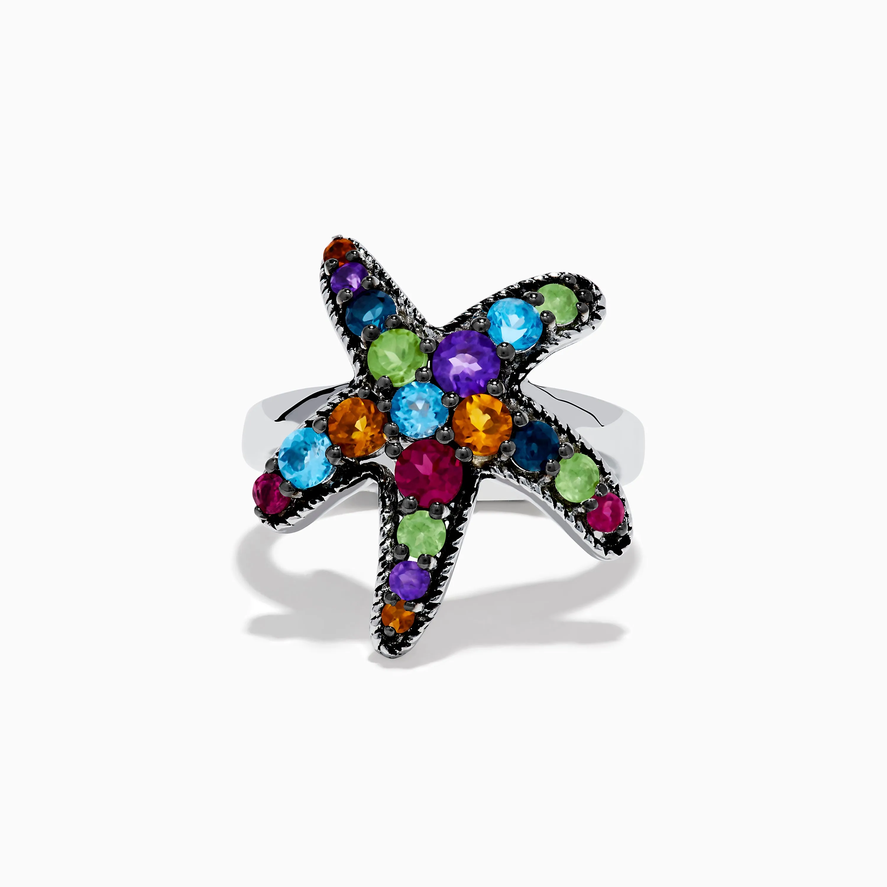 925 Sterling Silver Multi Color Gemstone Starfish Ring sold by Effy