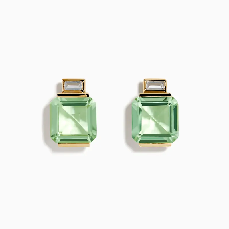 14K Yellow Gold Green Amethyst and White Topaz Earrings sold by Effy