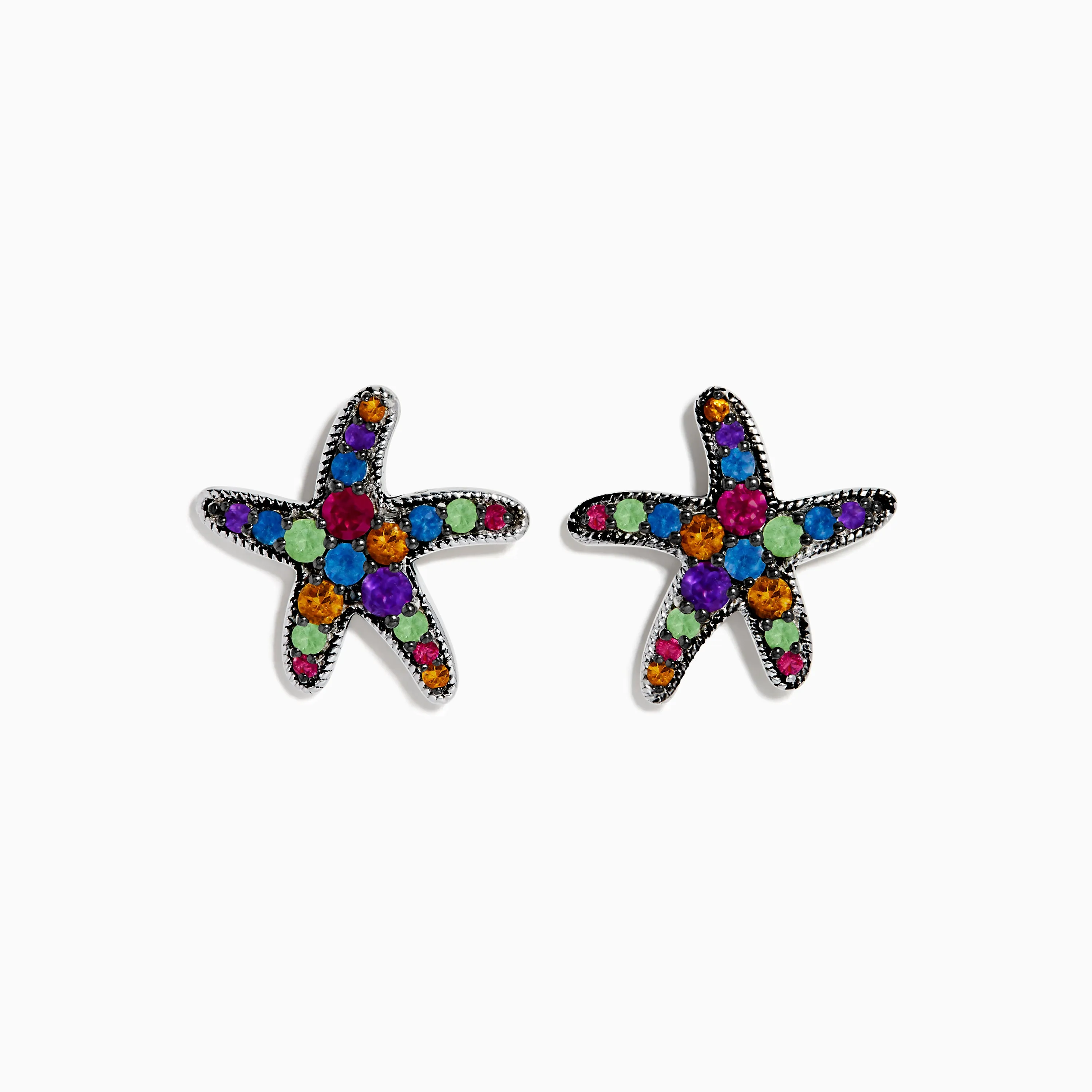 Seaside 925 Sterling Silver Multi Color Gemstone Starfish Earrings sold by Effy