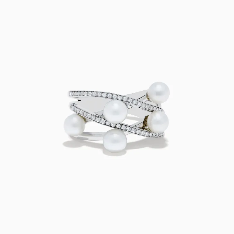 14K White Gold Fresh Water Pearl and Diamond Ring sold by Effy