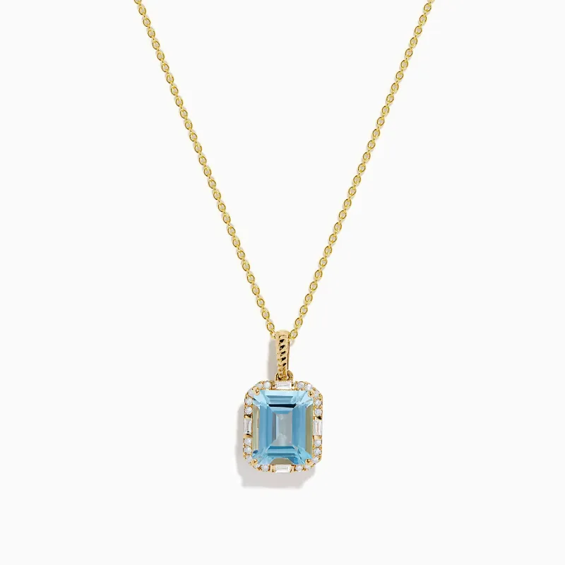 Aquarius 14K Yellow Gold Aquamarine and Diamond Pendant sold by Effy