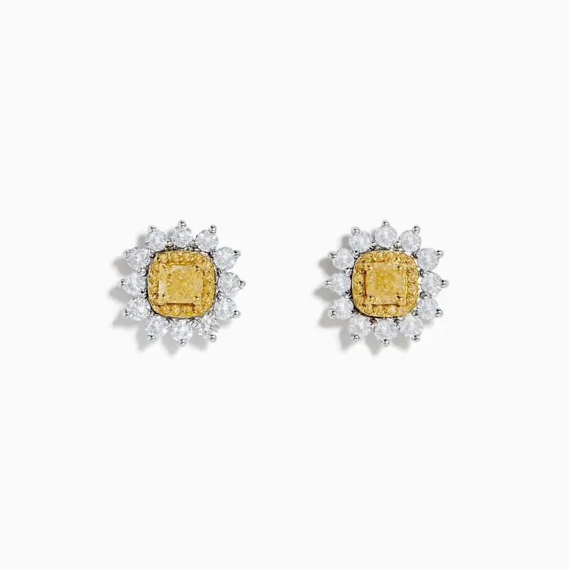 Canare 18K Two Tone Gold White and Yellow Diamond Flower Earrings sold by Effy