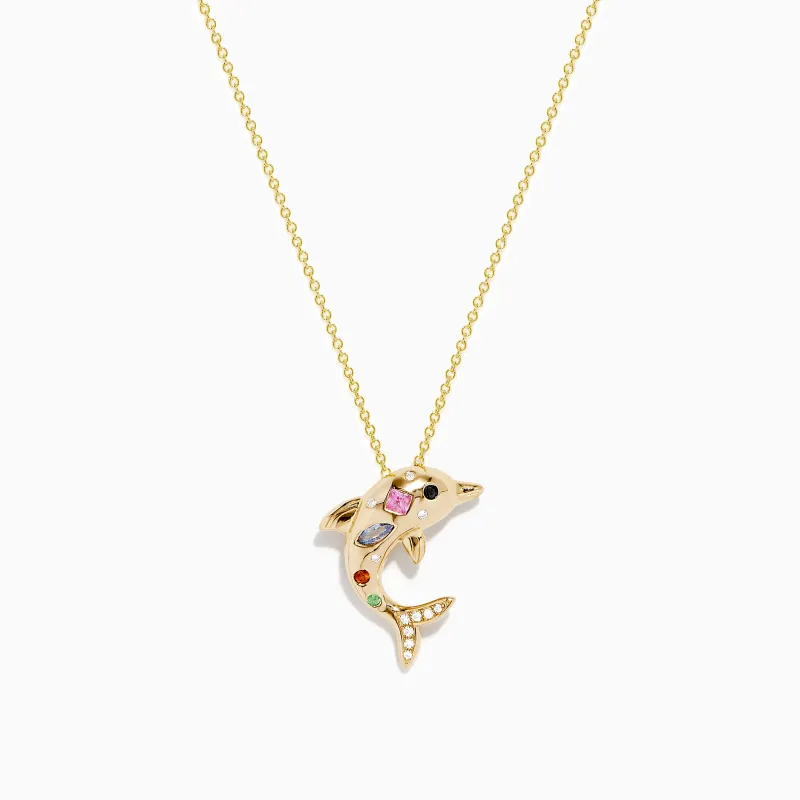 Seaside 14K Yellow Gold Multi Sapphire and Diamond Dolphin Pendant sold by Effy