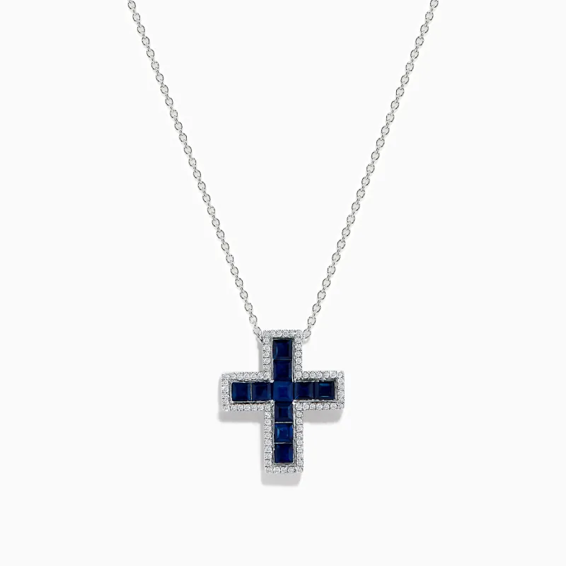 Royale Bleu 14K White Gold Sapphire and Diamond Cross Pendant sold by Effy