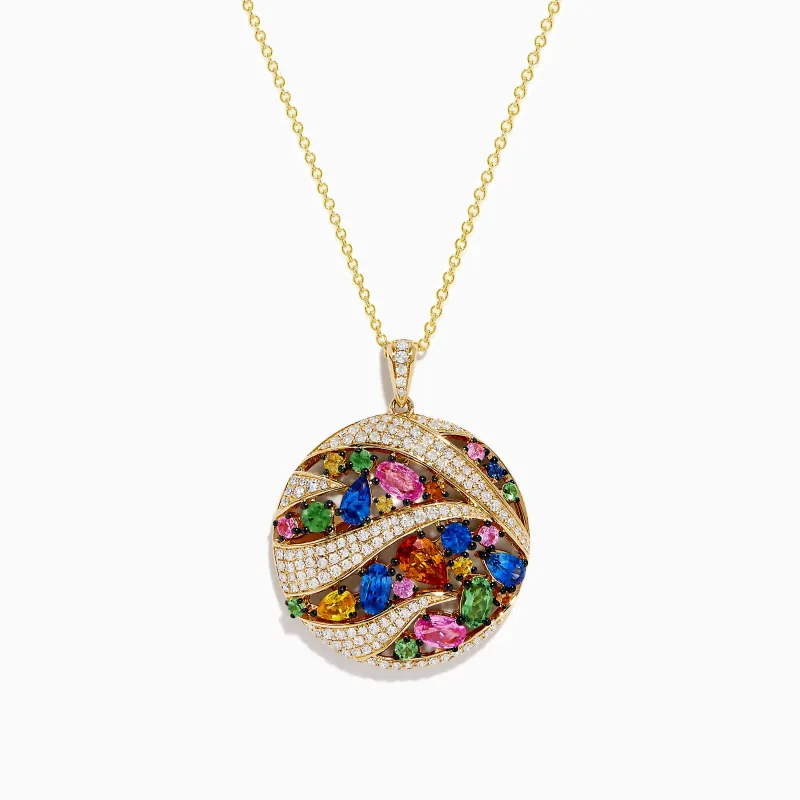 Watercolors 14K Yellow Gold Multi Color Sapphire and Diamond Pendant sold by Effy