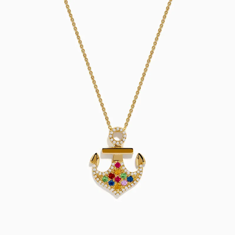Seaside 14K Yellow Gold Multi Sapphire and Diamond Anchor Pendant sold by Effy