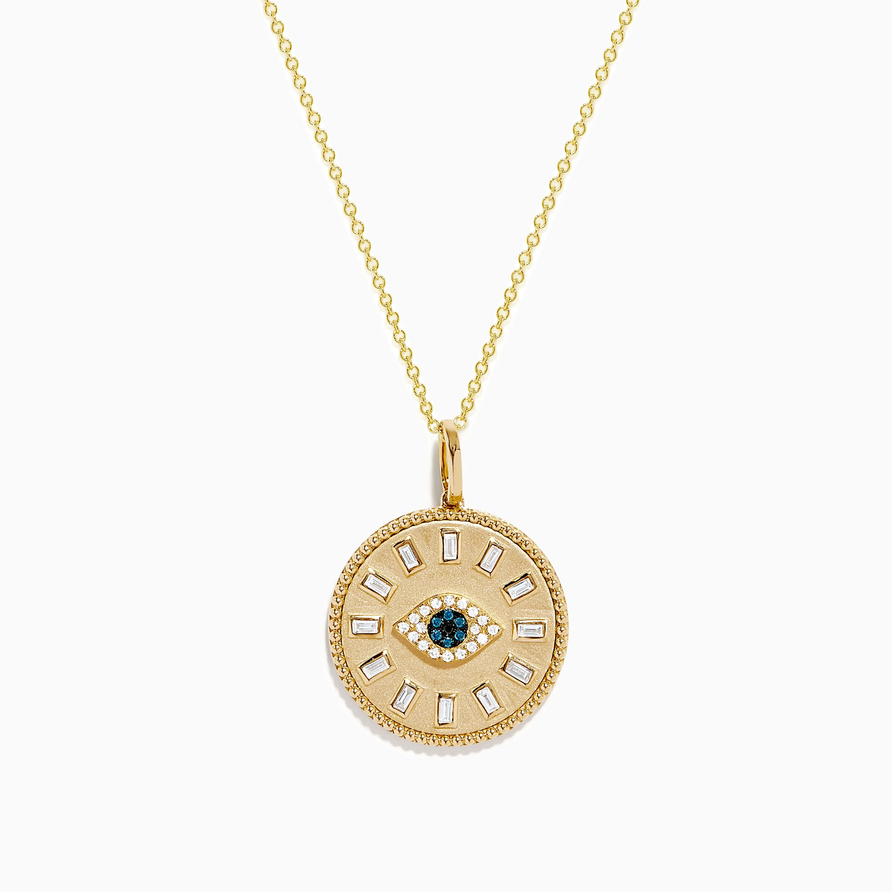 Novelty 14K Yellow Gold White, Blue and Black Diamond Evil Eye Pendant sold by Effy