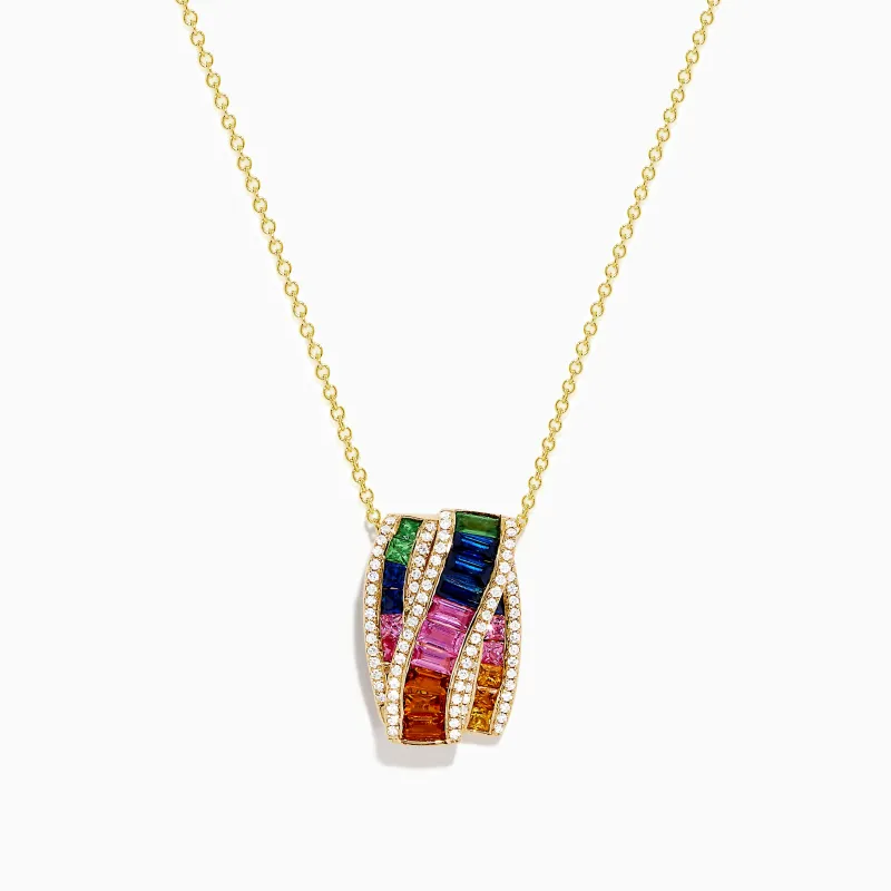 Watercolors 14K Yellow Gold Multi Sapphire and Diamond Pendant sold by Effy