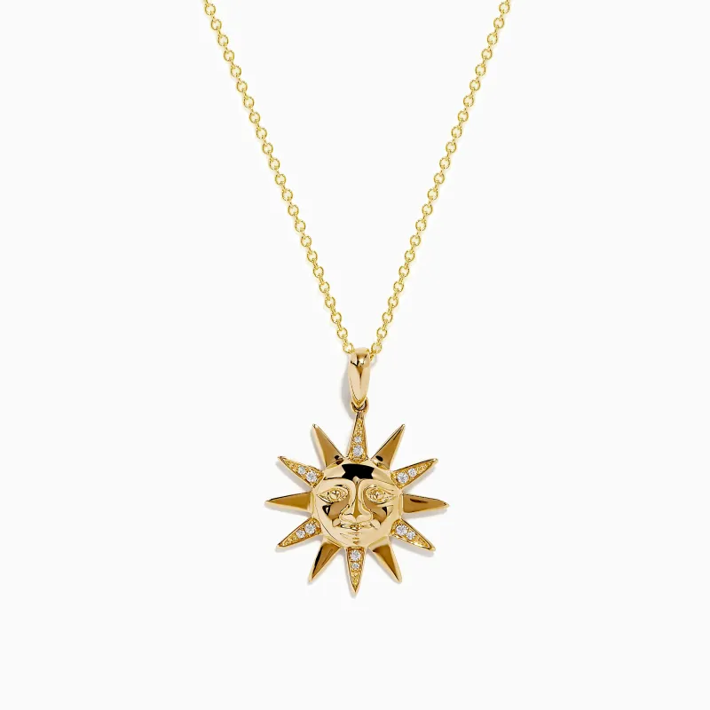 Nature 14K Yellow Gold Diamond Sun Pendant sold by Effy