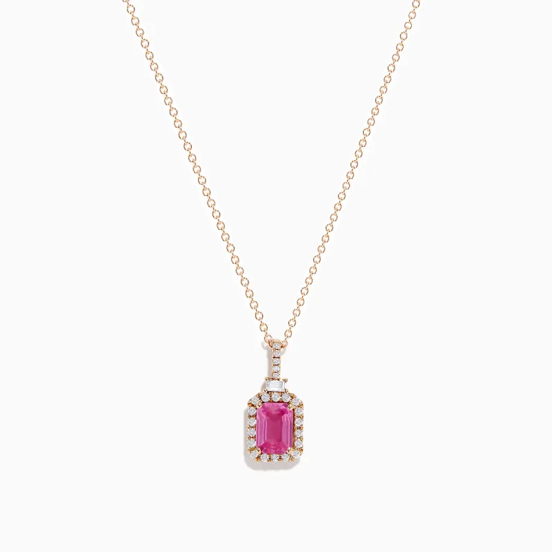 14K Rose Gold Pink Sapphire and Diamond Pendant sold by Effy