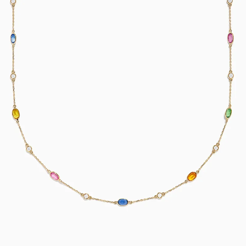 14K Yellow Gold Multi Sapphire and Diamond Station Necklace sold by Effy