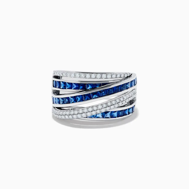 Royale Bleu 14K White Gold Sapphire and Diamond Crossover Ring sold by Effy