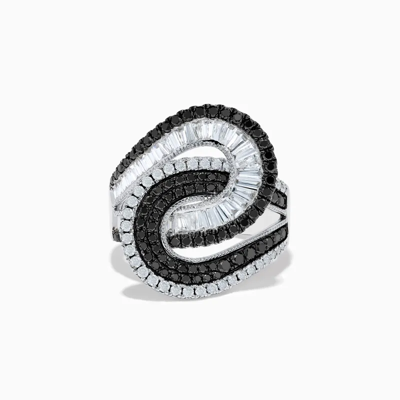 14K White Gold Black and White Diamond Swirl Ring sold by Effy