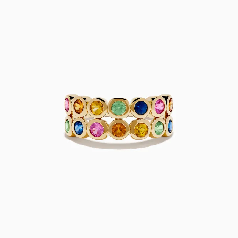 Watercolors 14K Yellow Gold Multi Sapphire Double Row Band Ring sold by Effy