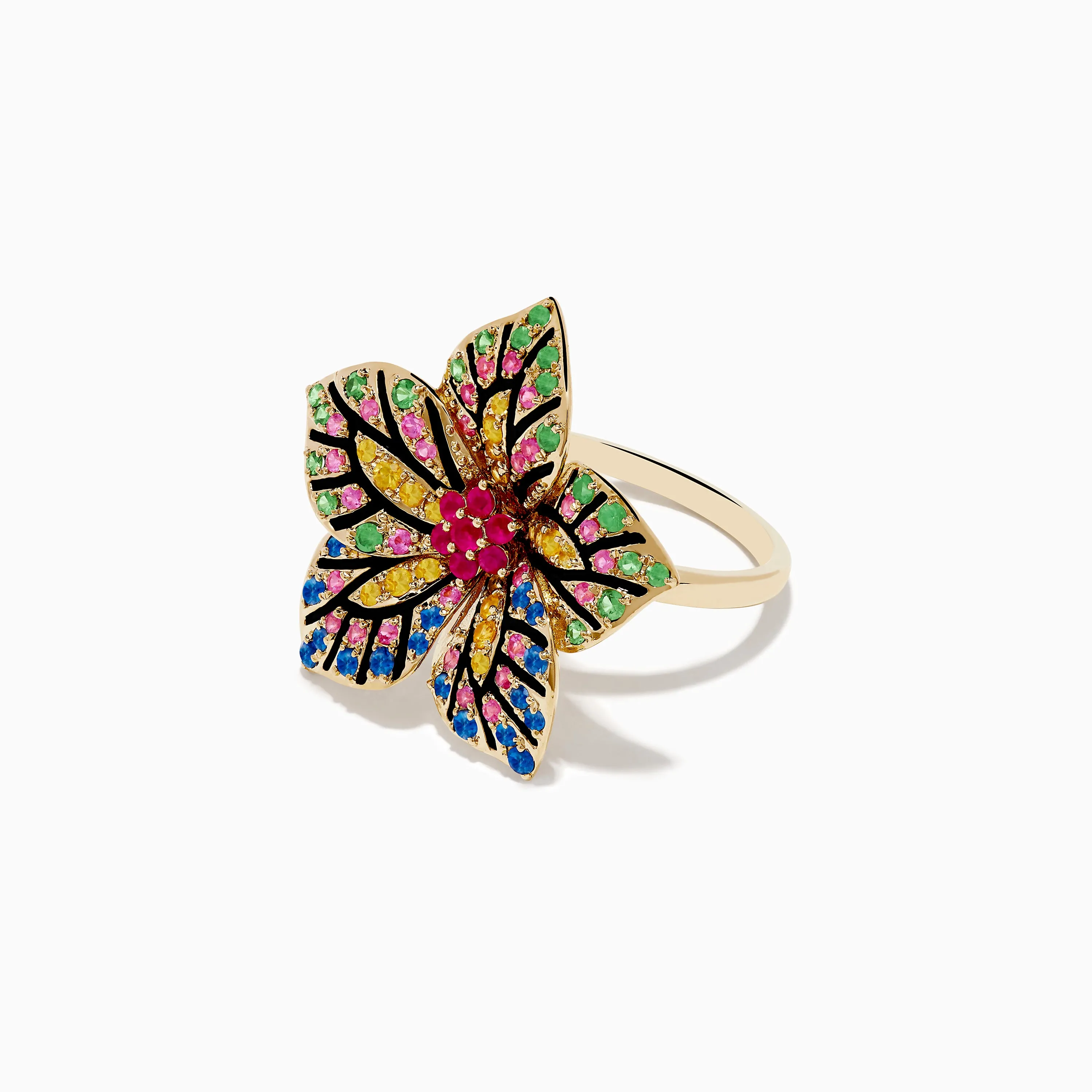 14K Yellow Gold Multi Color Sapphire, Ruby and Tsavorite Flower Ring sold by Effy product image thumbnail 2