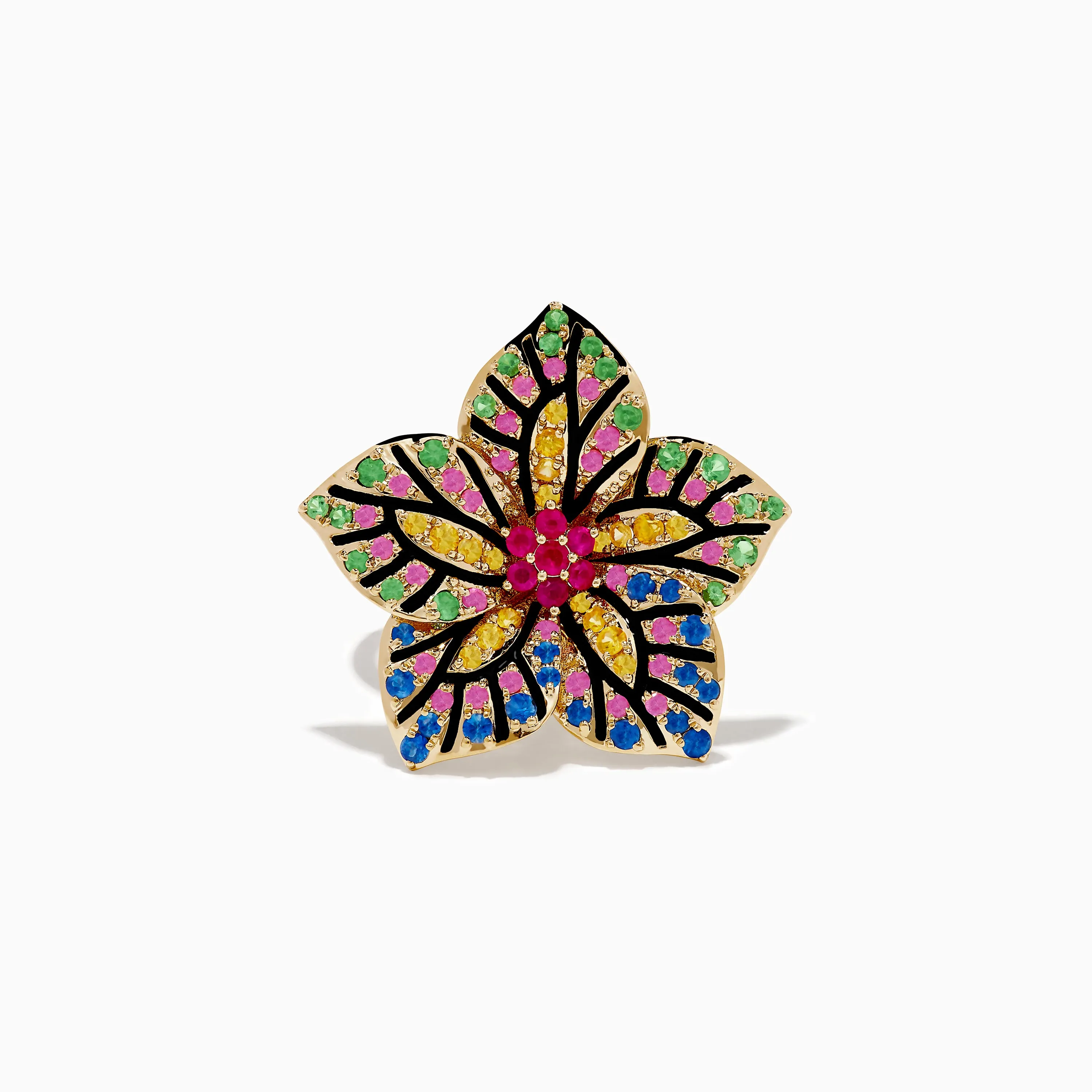 14K Yellow Gold Multi Color Sapphire, Ruby and Tsavorite Flower Ring sold by Effy