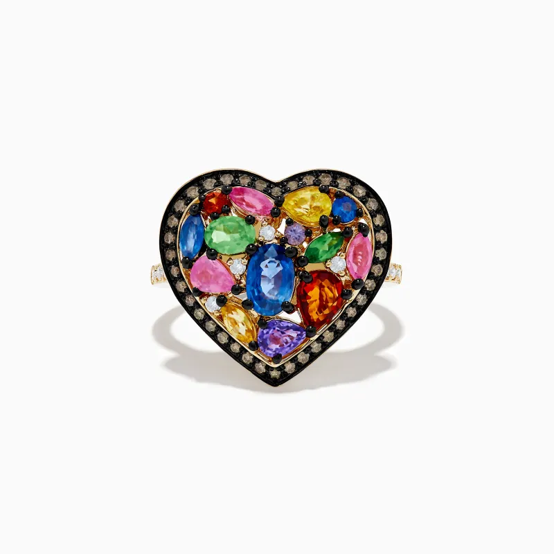 Watercolors 14K Yellow Gold Multi Color Sapphire and Diamond Heart Ring sold by Effy