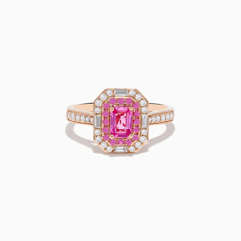 14K Rose Gold Pink Sapphire and Diamond Double Halo Ring sold by Effy