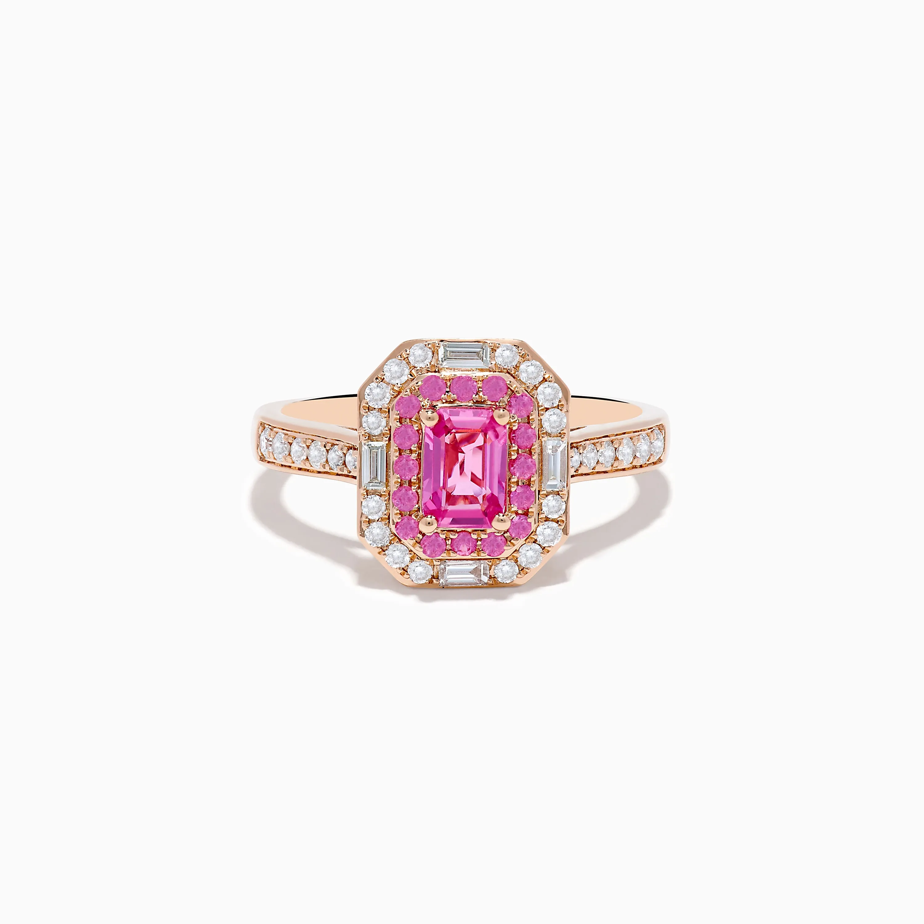 14K Rose Gold Pink Sapphire and Diamond Double Halo Ring sold by Effy