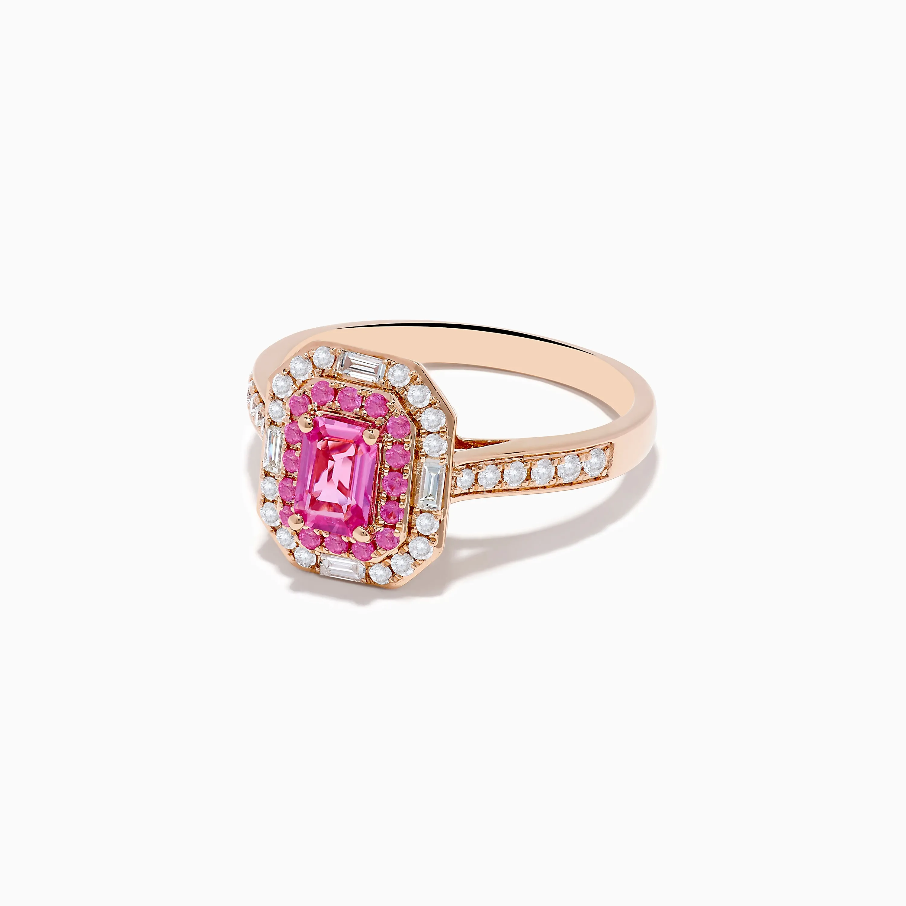 14K Rose Gold Pink Sapphire and Diamond Double Halo Ring sold by Effy product image thumbnail 2