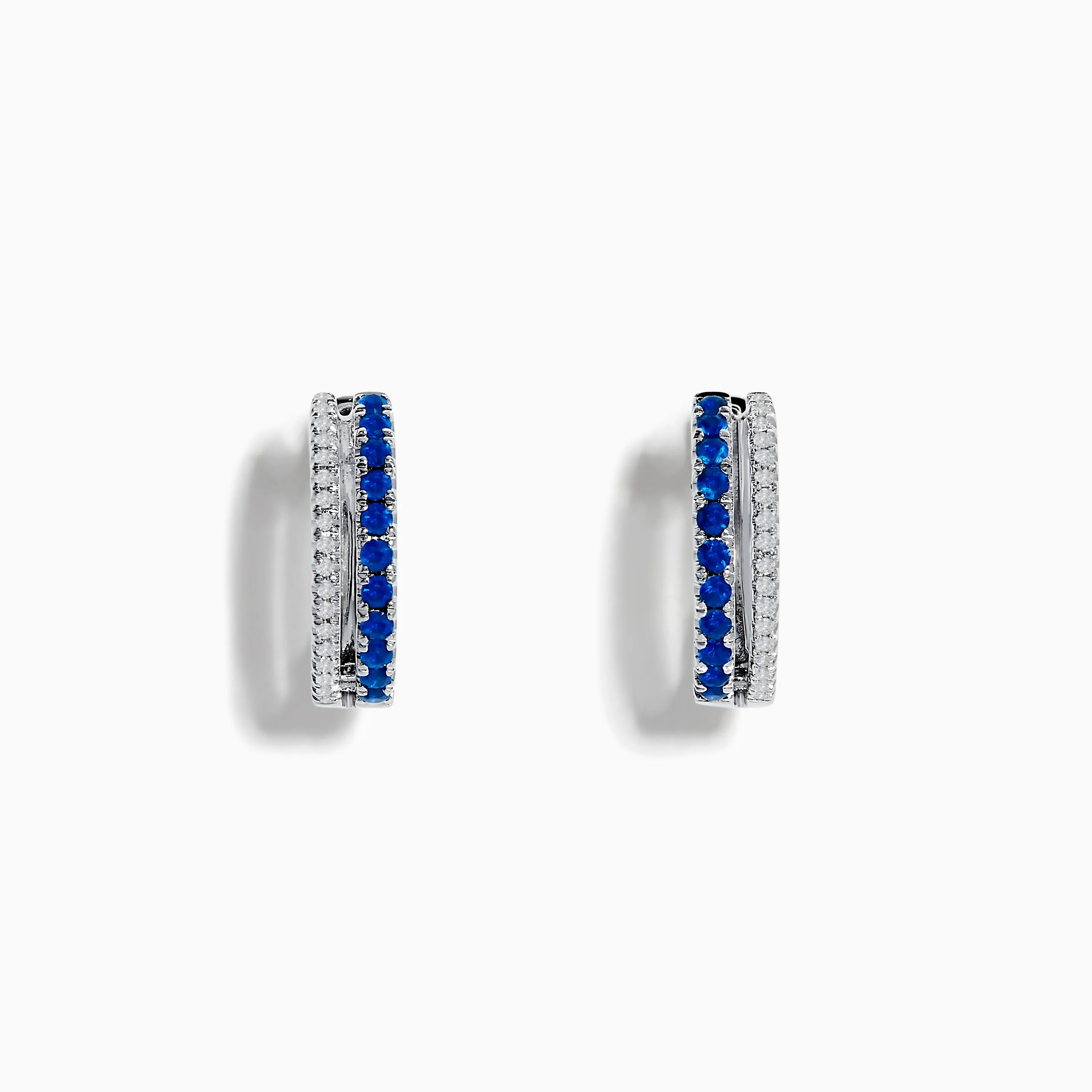 Royal Bleu 14K White Gold Blue Sapphire and Diamond Huggie Earrings sold by Effy