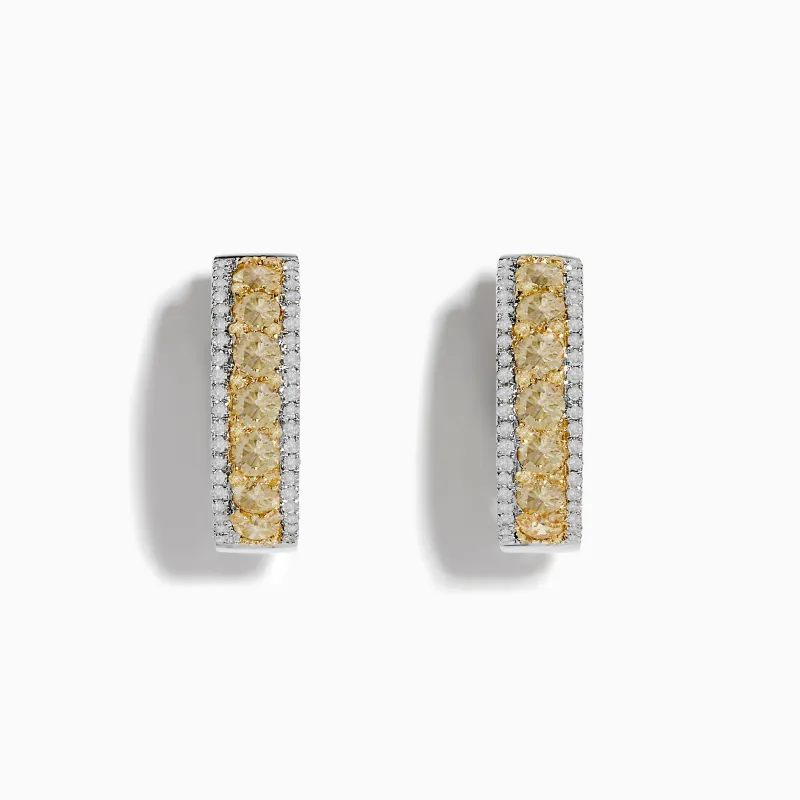 14K Two Tone White and Yellow Diamond Hoop Earrings sold by Effy