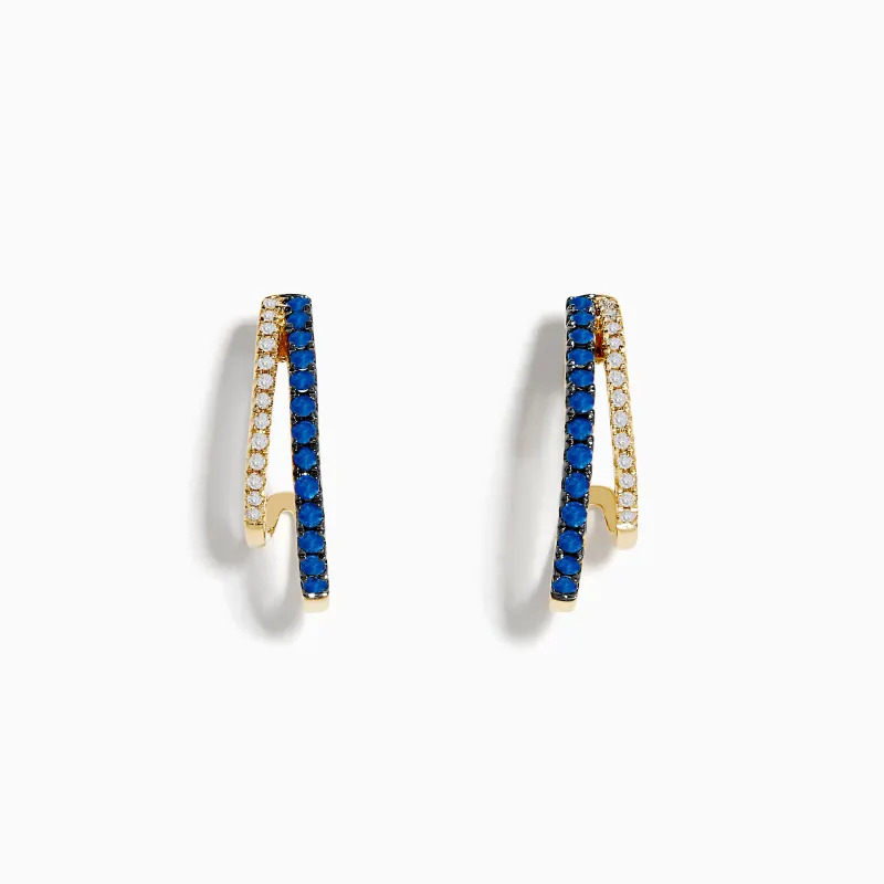 Royal Bleu 14K Yellow Gold Sapphire and Diamond Double Hoop Earrings sold by Effy
