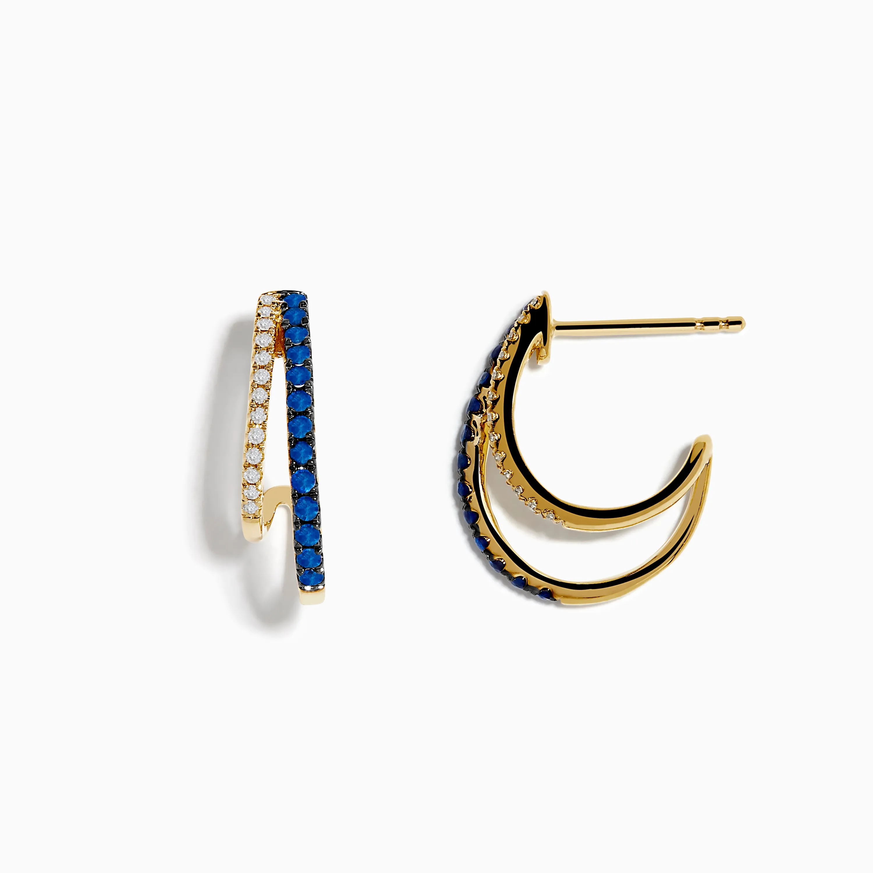 Royal Bleu 14K Yellow Gold Sapphire and Diamond Double Hoop Earrings sold by Effy product image thumbnail 2