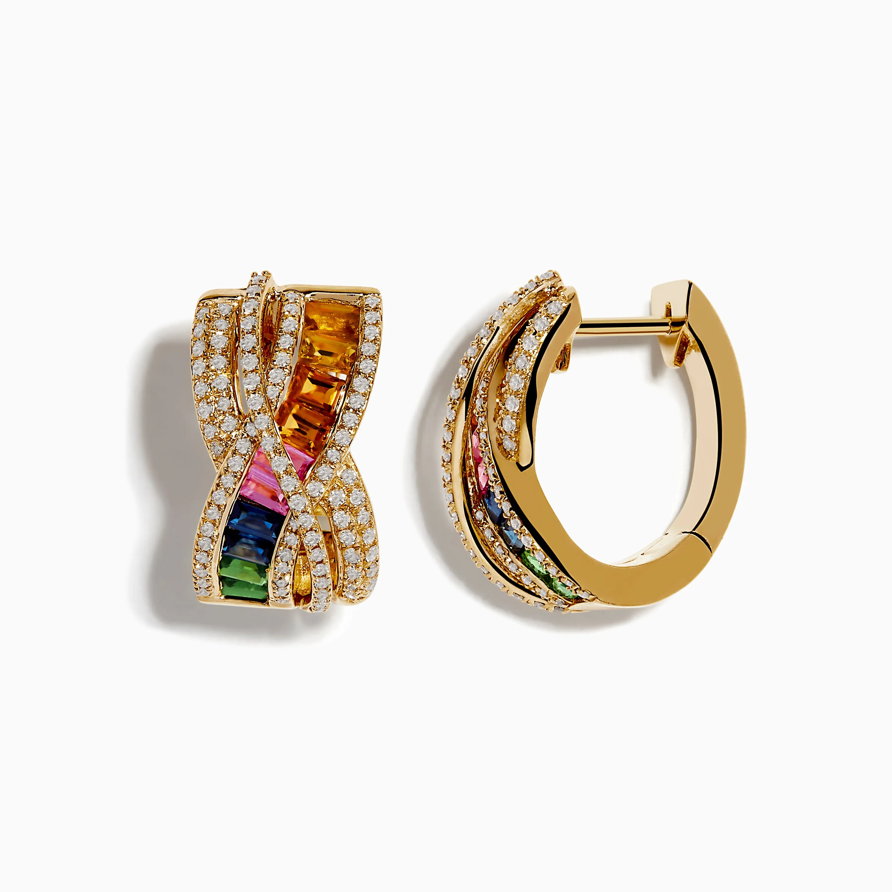 14K Yellow Gold Multi Color Sapphire and Diamond Crossover Hoop Earrings sold by Effy product image thumbnail 2