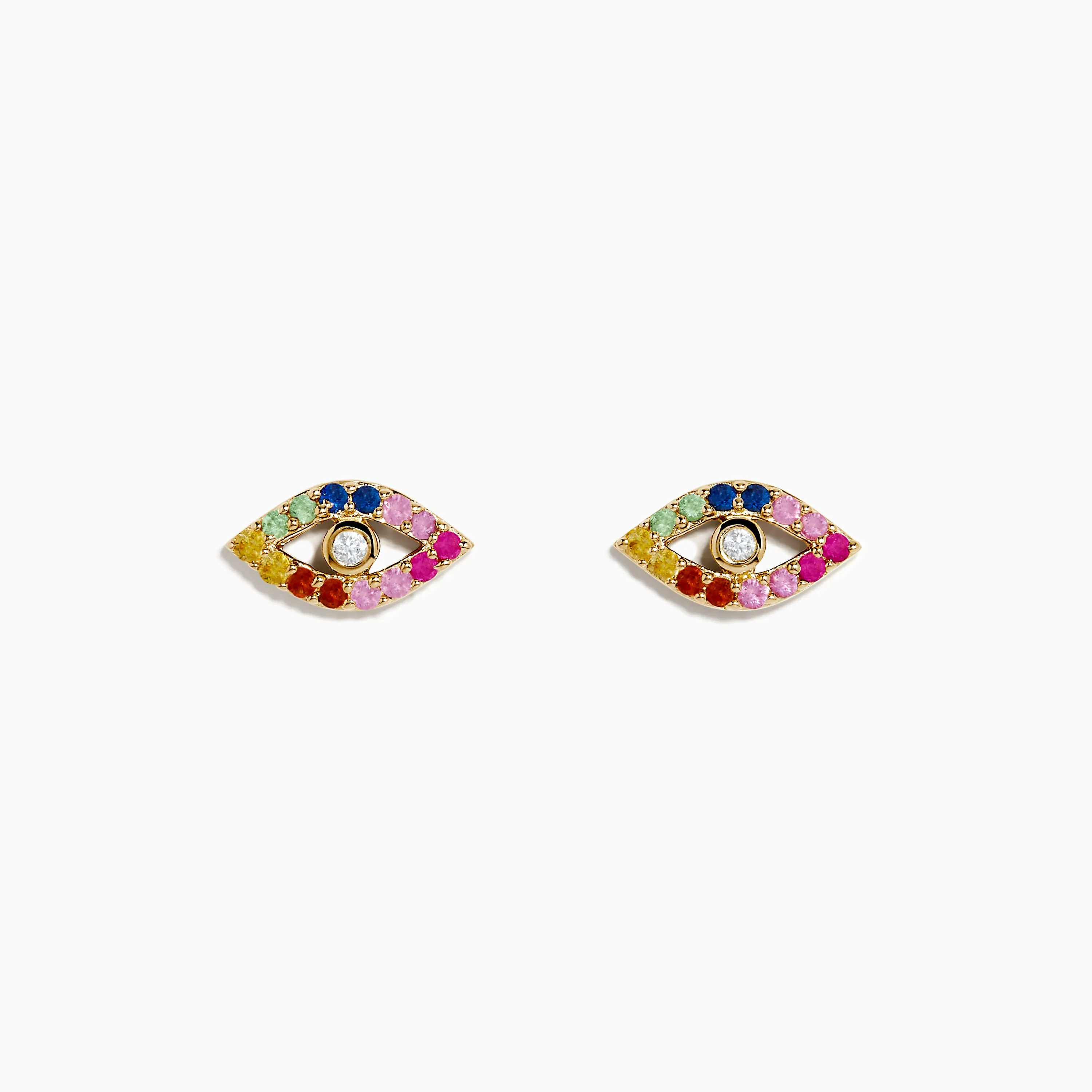 14K Yellow GoldMulti Color Sapphire and Diamond Evil Eye Earrings sold by Effy