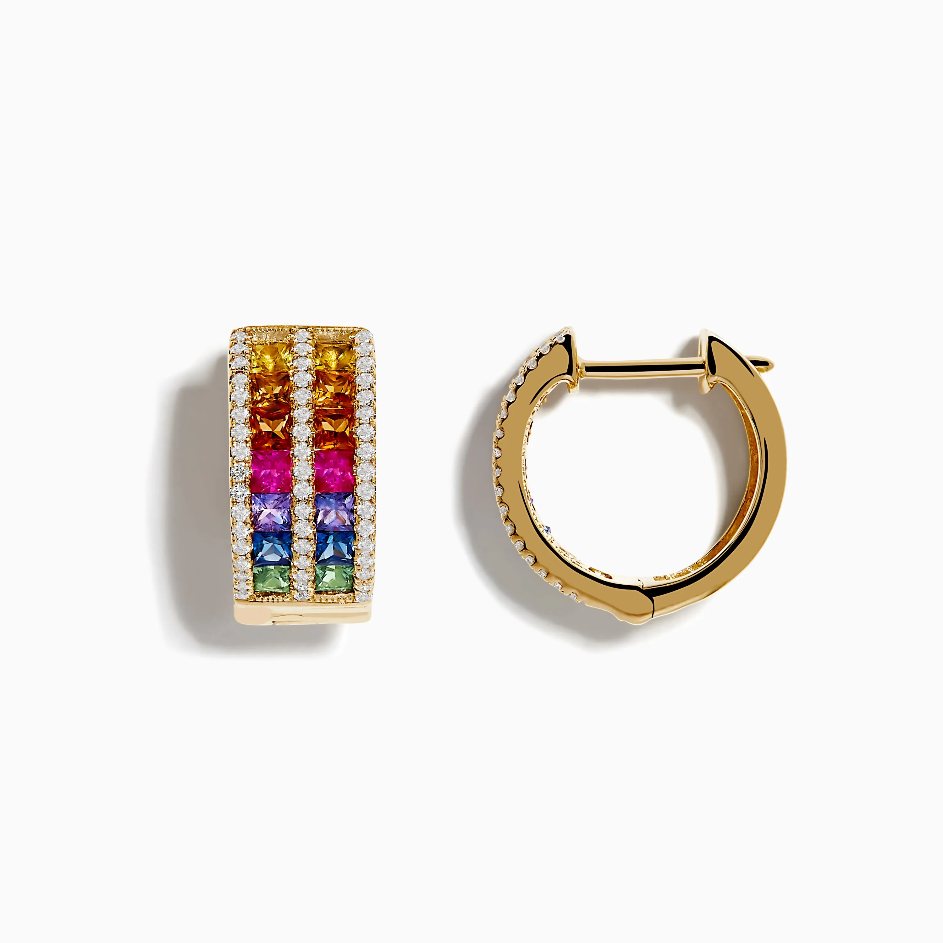14K Yellow Gold Multi Color Sapphire and Diamond Hoop Earrings sold by Effy product image thumbnail 2