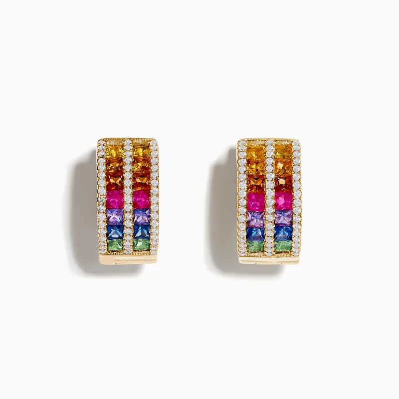 14K Yellow Gold Multi Color Sapphire and Diamond Hoop Earrings sold by Effy