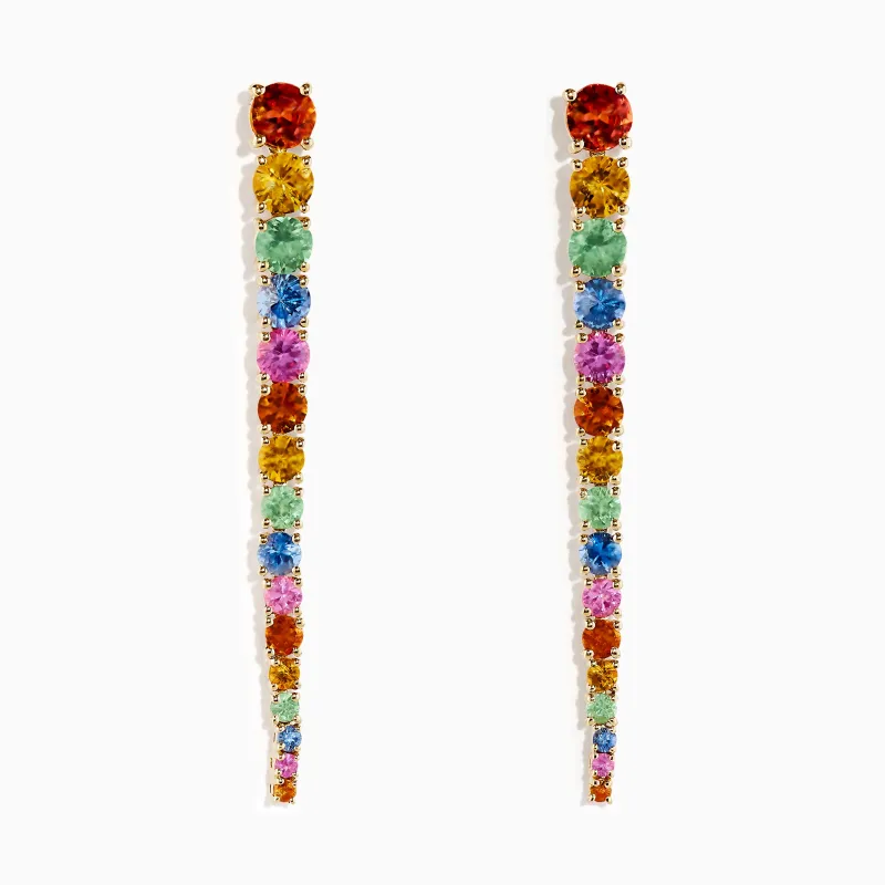 14K Yellow Gold Multi Sapphire Linear Drop Earrings sold by Effy